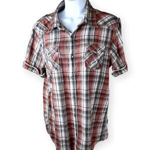 Palmercash Brown Plaid Womens Pearl Snap Shirt XL